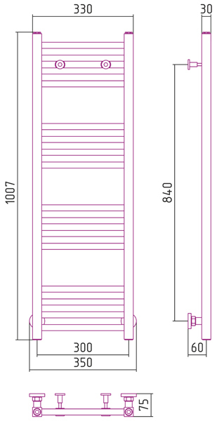 Полотенцесушитель водяной Сунержа Модус 1000x300