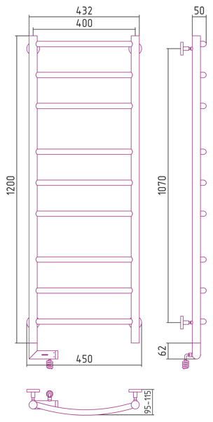 Полотенцесушитель электрический Сунержа Галант 2.0 1200x400