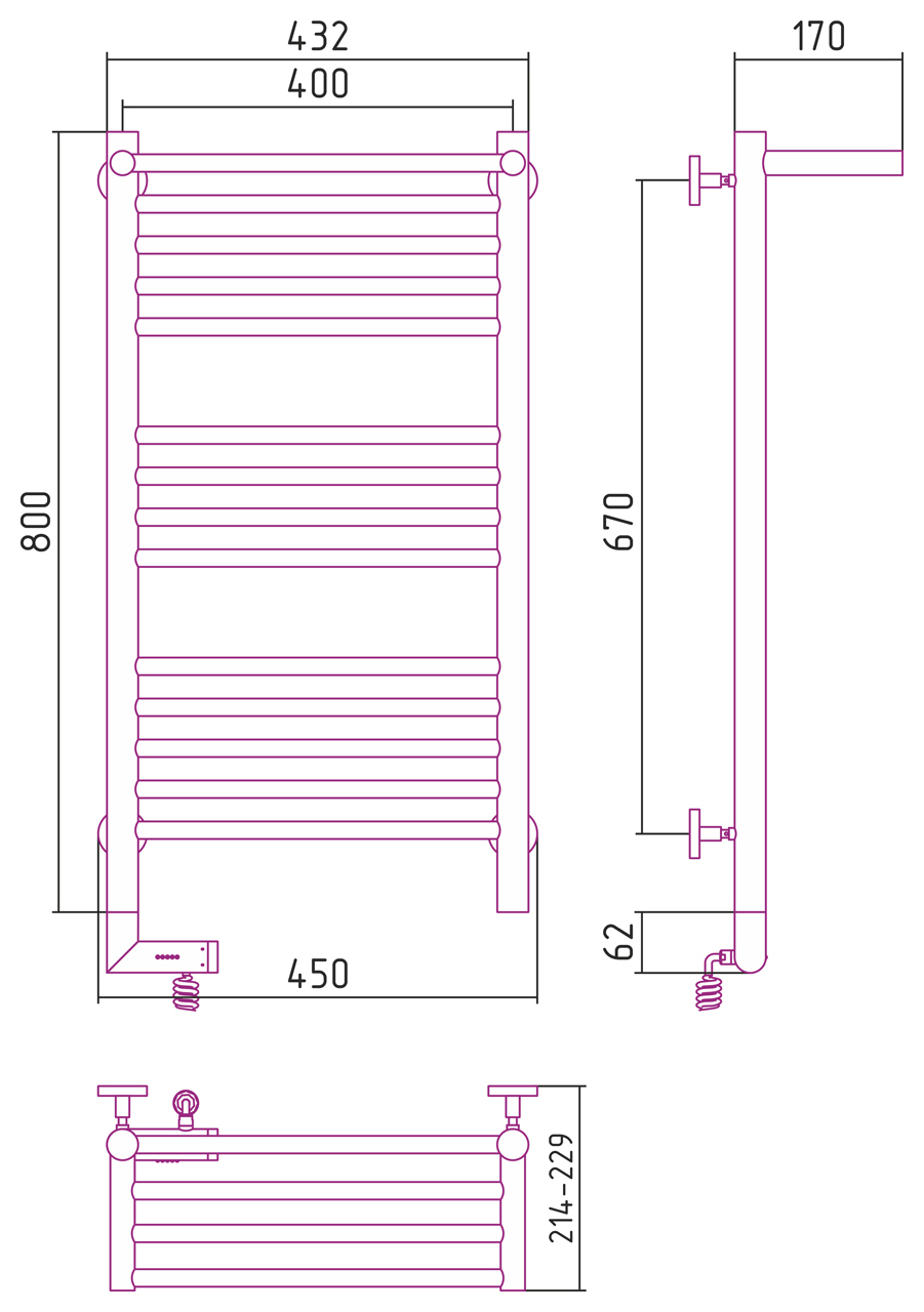 Полотенцесушитель электрический Сунержа Богема 2.0 с полкой 800x400