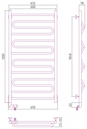 Полотенцесушитель электрический Сунержа Элегия 2.0 1200x600
